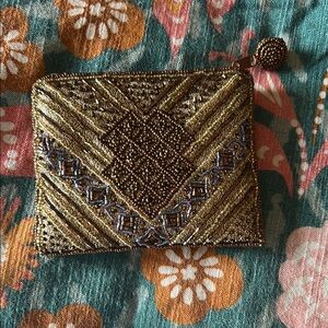 Gold and Brown Beaded Clutch
